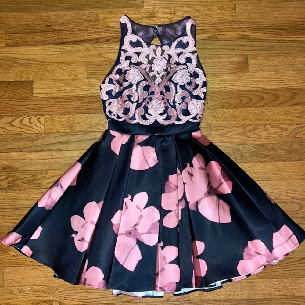 Navy Blue and Pink Glamour Dress. Semi-Formal